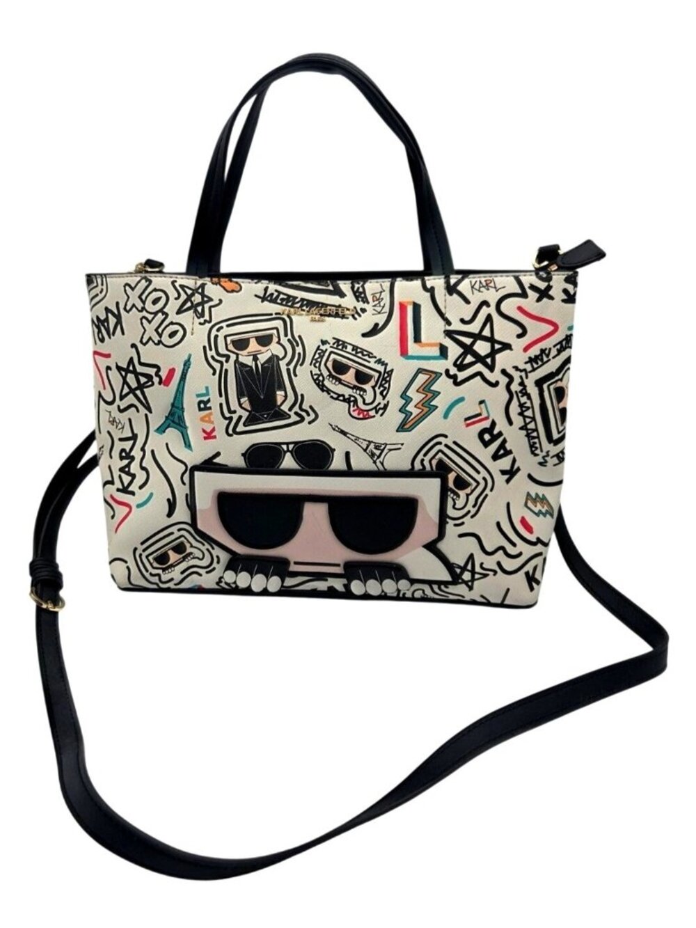Karl Lagerfeld Paris Maybelle Graffiti Colorful Crossbody Shoulder Bag Peeking K